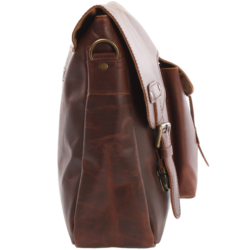Leconi Messenger Bag Collegetasche DIN A4 Kuriertasche Leder braun LE3032 Super Sparpreis