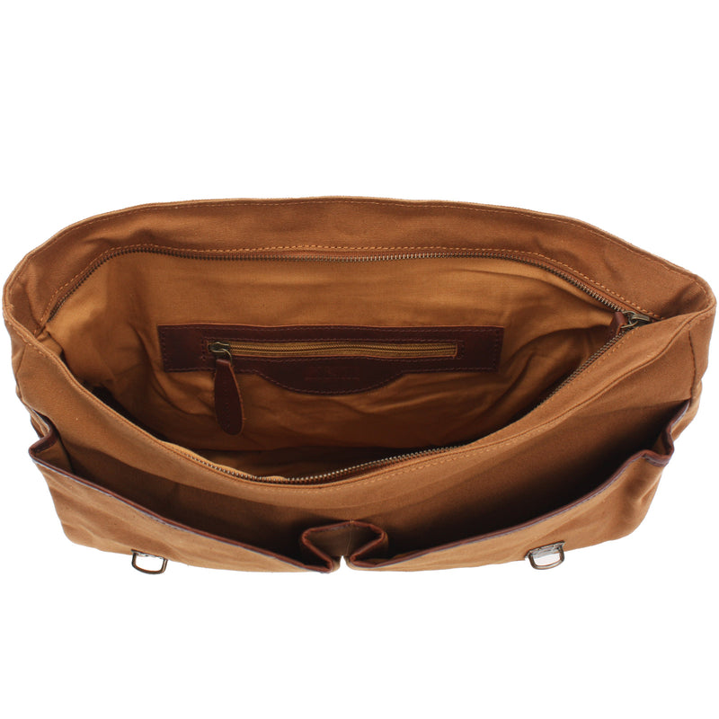 Leconi Messenger Bag Din A4 Kuriertasche Leder Canvas cognac LE3018 Wochenangebot