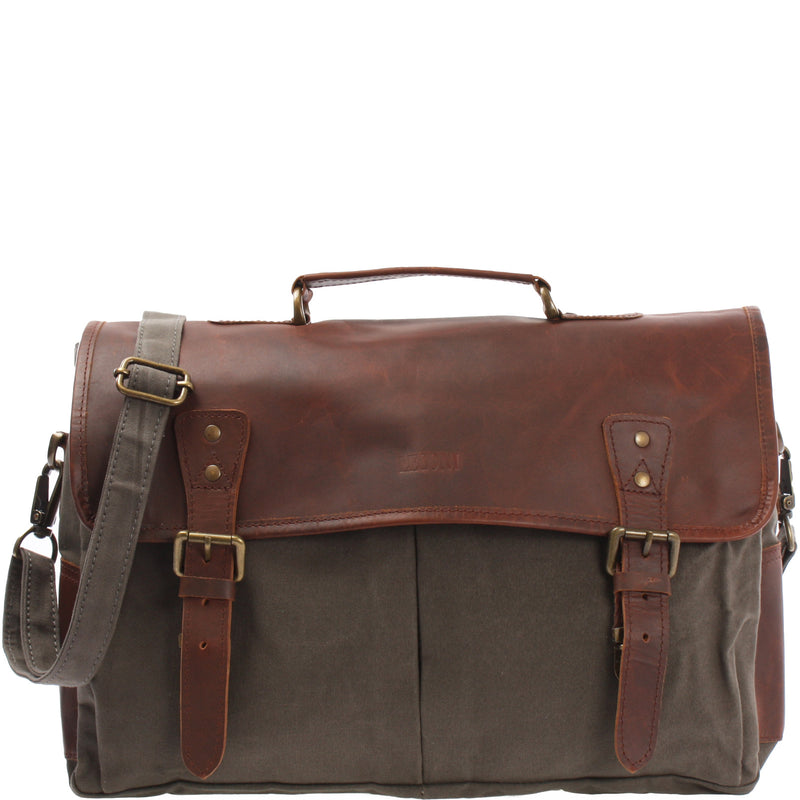 Leconi Messenger Bag Din A4 Kuriertasche Leder Canvas grau LE3018 Kostenlose Rückgabe