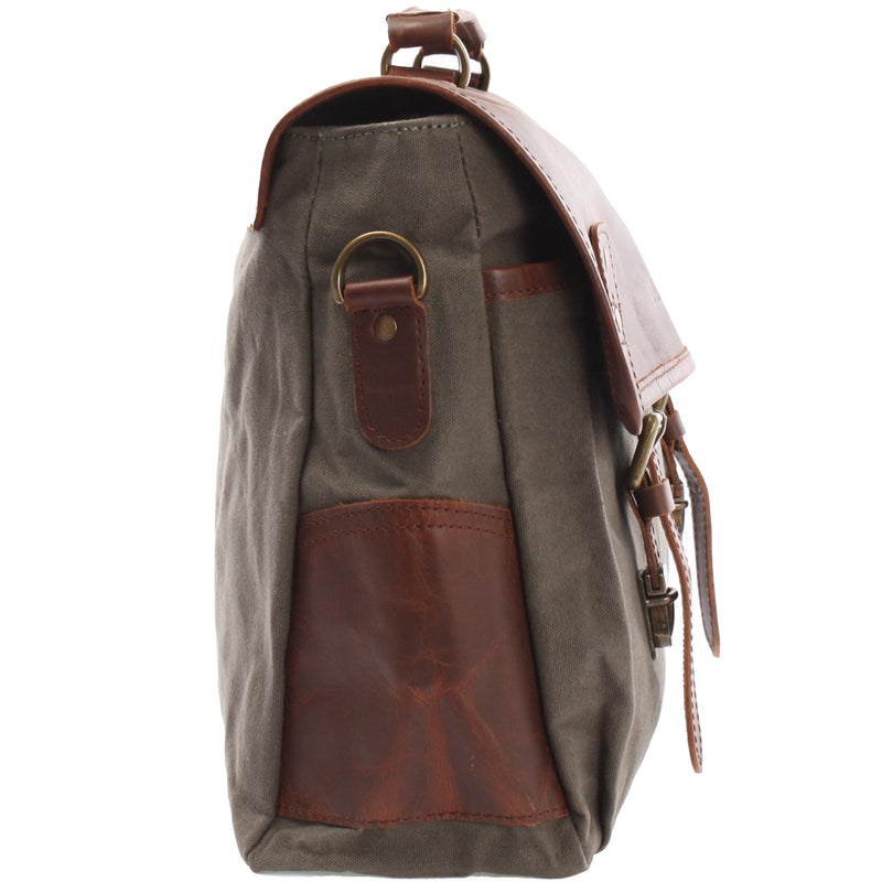 Leconi Messenger Bag Din A4 Kuriertasche Leder Canvas grau LE3018 Kostenlose Rückgabe