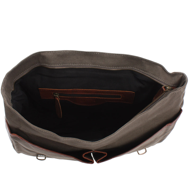 Leconi Messenger Bag Din A4 Kuriertasche Leder Canvas grau LE3018 Kostenlose Rückgabe