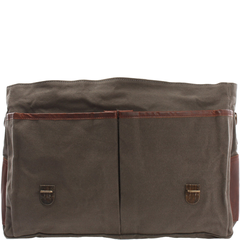 Leconi Messenger Bag Din A4 Kuriertasche Leder Canvas grau LE3018 Kostenlose Rückgabe