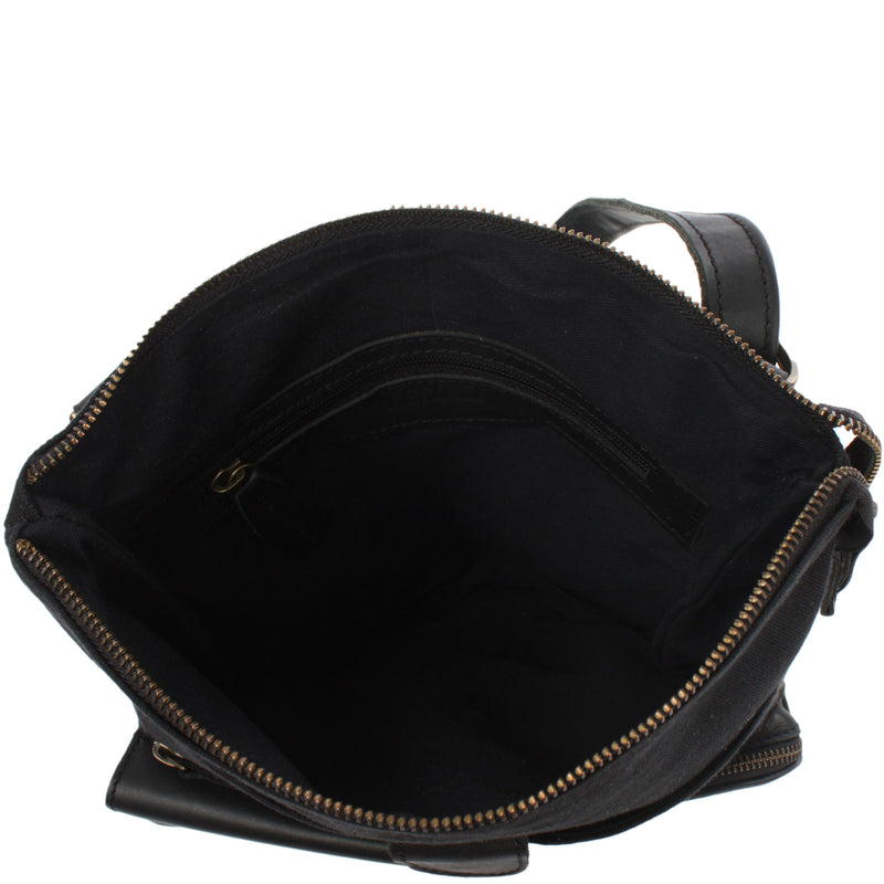 Leconi Umhängetasche Schultertasche Damen Herren Used Look Leder Canvas schwarz LE3011 Begrenzte Freigabe