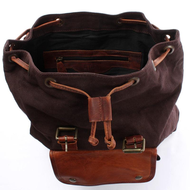 Leconi Rucksack Freizeitrucksack Wanderrucksack Leder Canvas mokka LE1010 Letzte 3 Tage