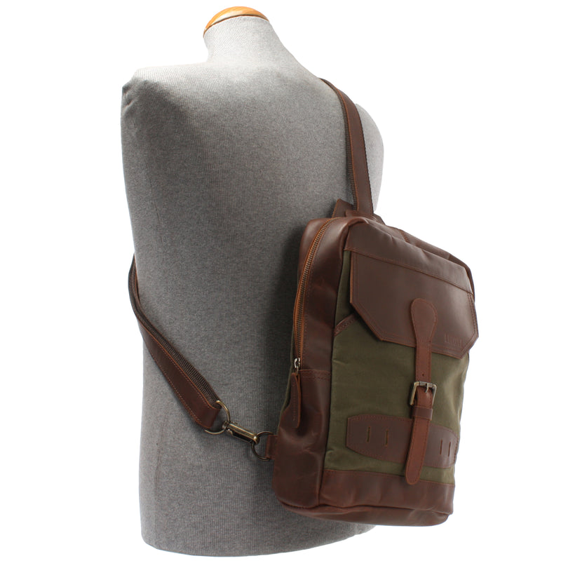 Leconi Freizeitrucksack Crossbag Rucksack Damen Herren Leder Canvas grün LE1012 JETZT KAUFEN
