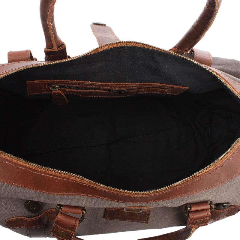 Leconi kleiner Weekender Handgepäck Damen Herren Leder Canvas grau LE2008 Neueste Stile