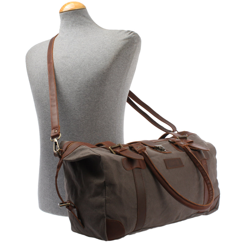 Leconi kleiner Weekender Handgepäck Damen Herren Leder Canvas grau LE2008 Neueste Stile