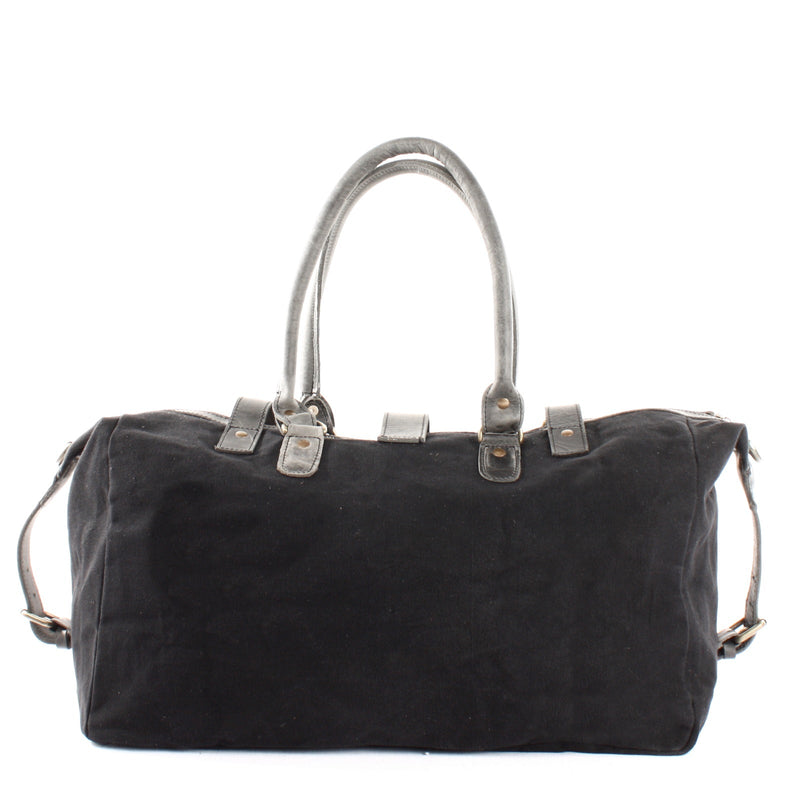 Leconi kleiner Weekender Handgepäck Damen Herren Leder Canvas schwarz LE2008 Letzte 2 Tage