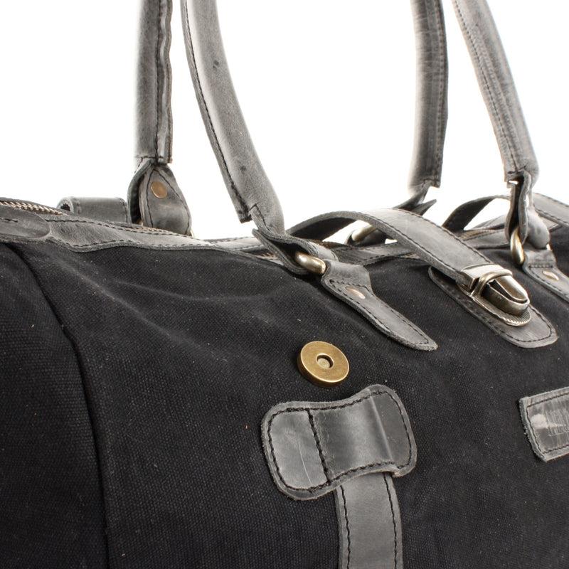 Leconi kleiner Weekender Handgepäck Damen Herren Leder Canvas schwarz LE2008 Letzte 2 Tage