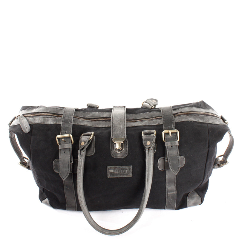 Leconi kleiner Weekender Handgepäck Damen Herren Leder Canvas schwarz LE2008 Letzte 2 Tage