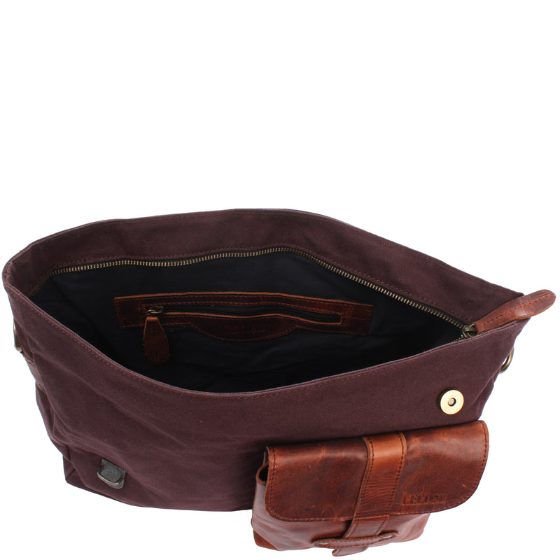 Leconi Umhängetasche Collegetasche DIN A4 Leder Canvas mokka LE3032 Zeitbegrenzte Promotion