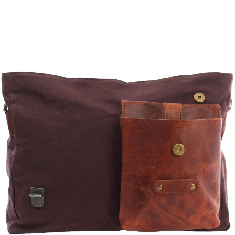 Leconi Umhängetasche Collegetasche DIN A4 Leder Canvas mokka LE3032 Zeitbegrenzte Promotion