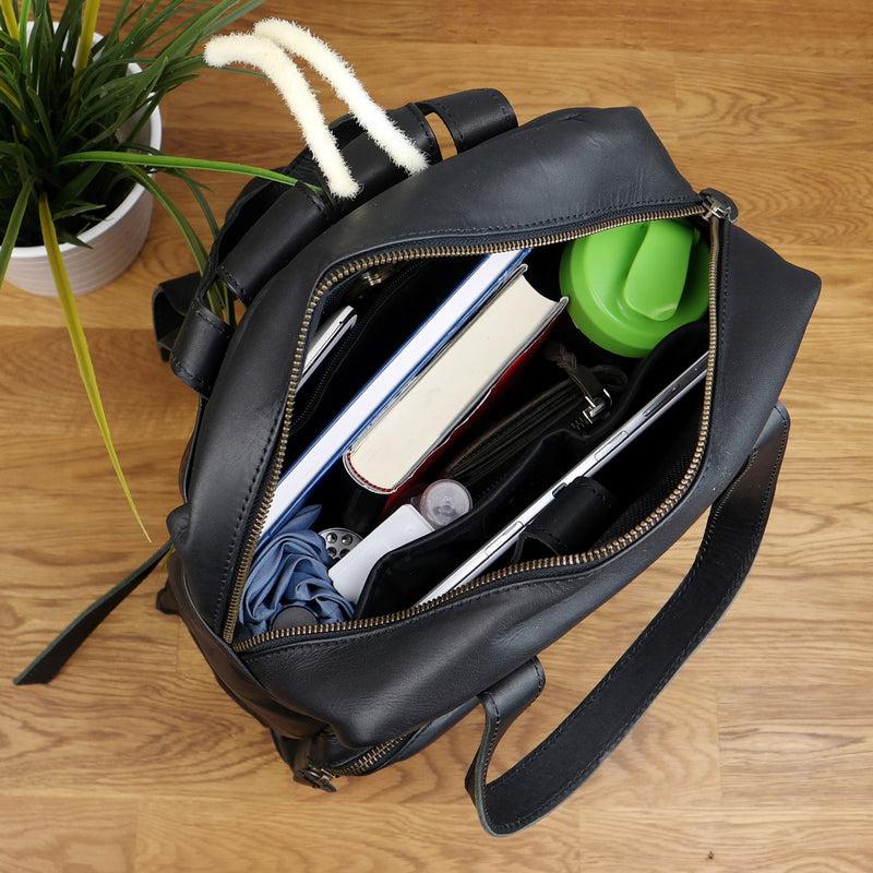 Leconi Lederrucksack Freizeitrucksack Damen Herren DIN A4 Leder schwarz LE1019 Bis zu 50% Rabatt