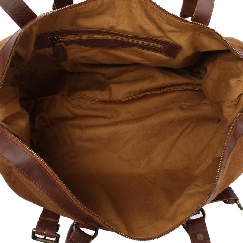 Leconi kleiner Weekender Handgepäck Damen Herren Leder Canvas cognac LE2008 Bis zu 60% Rabatt