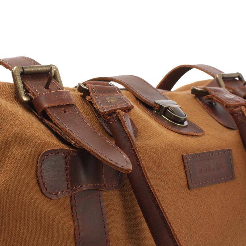 Leconi kleiner Weekender Handgepäck Damen Herren Leder Canvas cognac LE2008 Bis zu 60% Rabatt