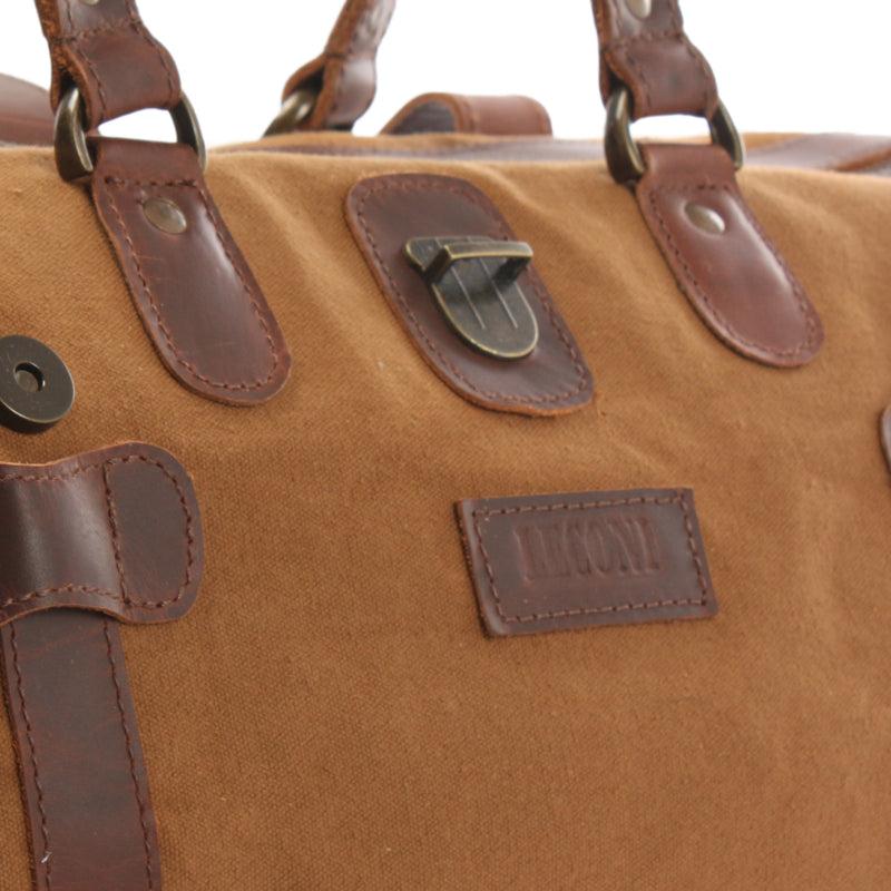 Leconi kleiner Weekender Handgepäck Damen Herren Leder Canvas cognac LE2008 Bis zu 60% Rabatt