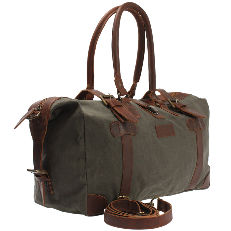 Leconi kleiner Weekender Handgepäck Damen Herren Leder Canvas grün LE2008 Bis zu 65% Rabatt