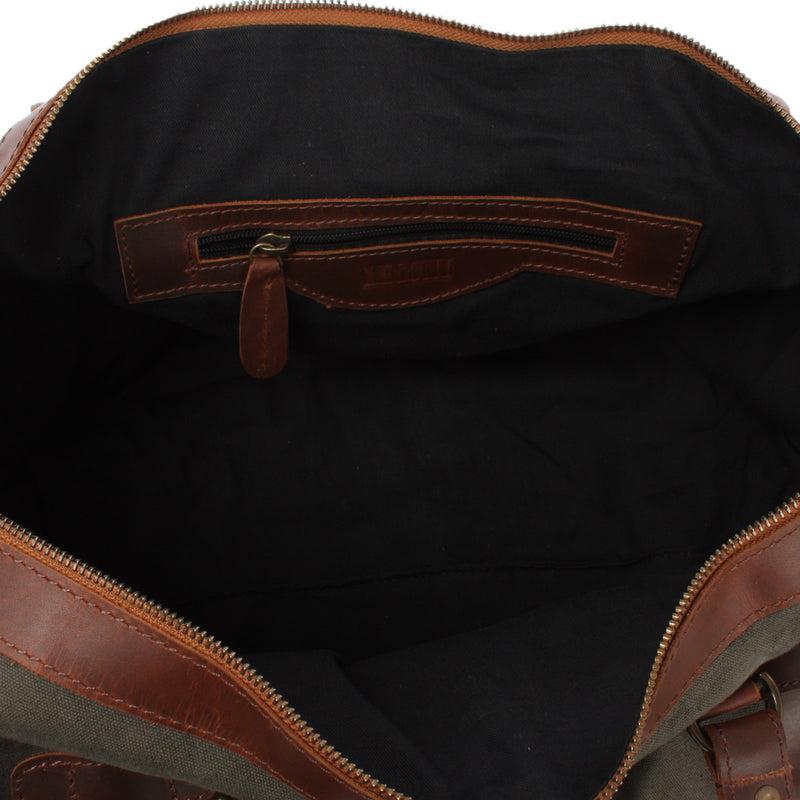Leconi kleiner Weekender Handgepäck Damen Herren Leder Canvas grün LE2008 Bis zu 65% Rabatt