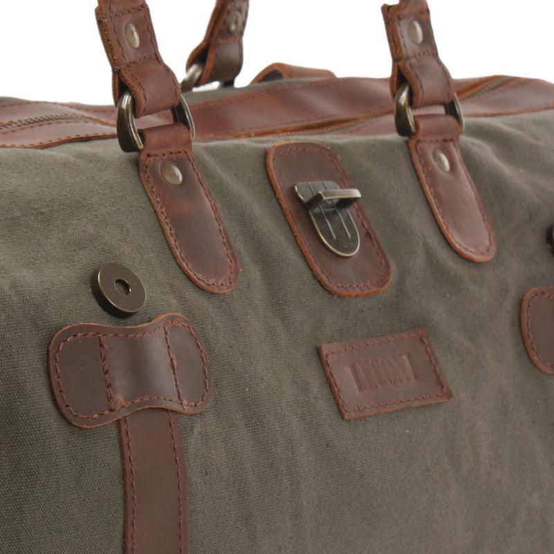 Leconi kleiner Weekender Handgepäck Damen Herren Leder Canvas grün LE2008 Bis zu 65% Rabatt