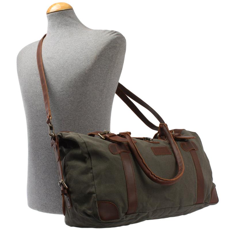Leconi kleiner Weekender Handgepäck Damen Herren Leder Canvas grün LE2008 Bis zu 65% Rabatt