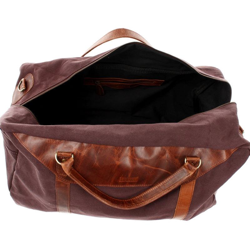 Leconi große Reisetasche Weekender Handgepäck Canvas Leder mokka LE2020 Nur für heute