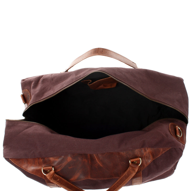 Leconi große Reisetasche Weekender Handgepäck Canvas Leder mokka LE2020 Nur für heute