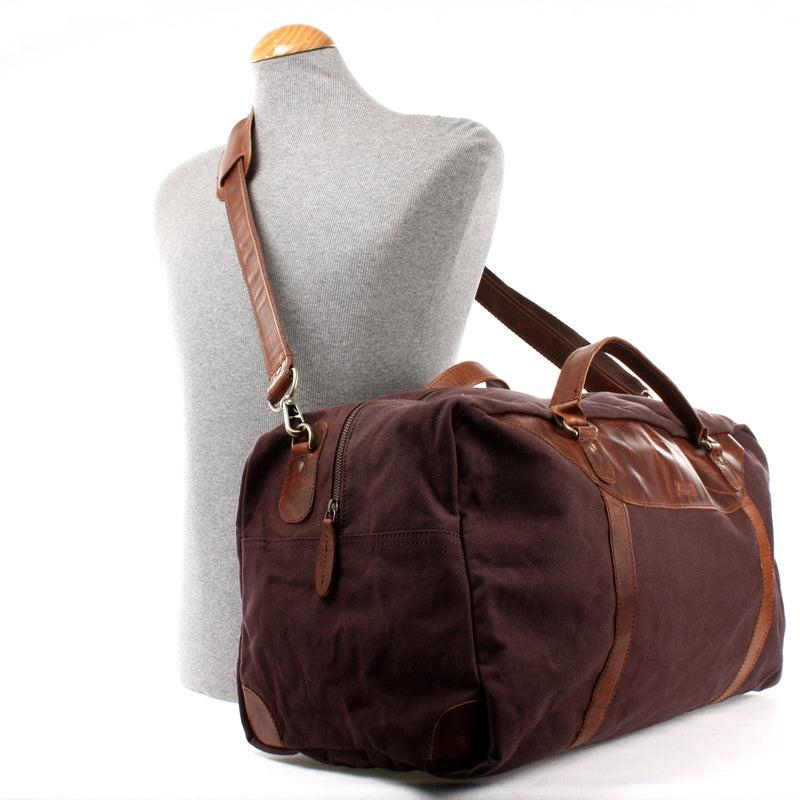 Leconi große Reisetasche Weekender Handgepäck Canvas Leder mokka LE2020 Nur für heute