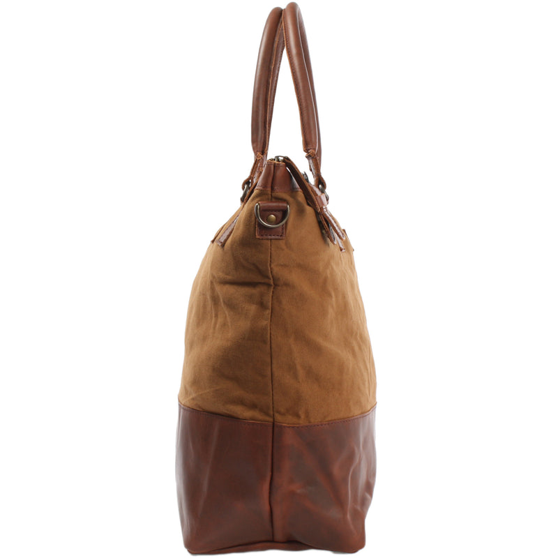Leconi XXL Shopper Schultertasche Beuteltasche Leder Canvas cognac LE2005 Sonderangebot der Fabrik
