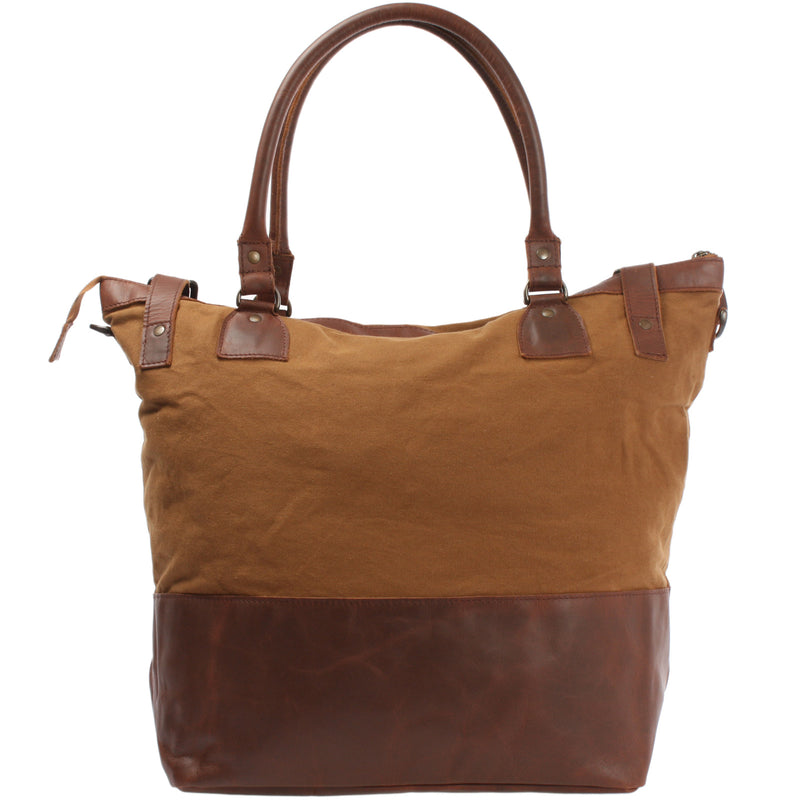 Leconi XXL Shopper Schultertasche Beuteltasche Leder Canvas cognac LE2005 Sonderangebot der Fabrik