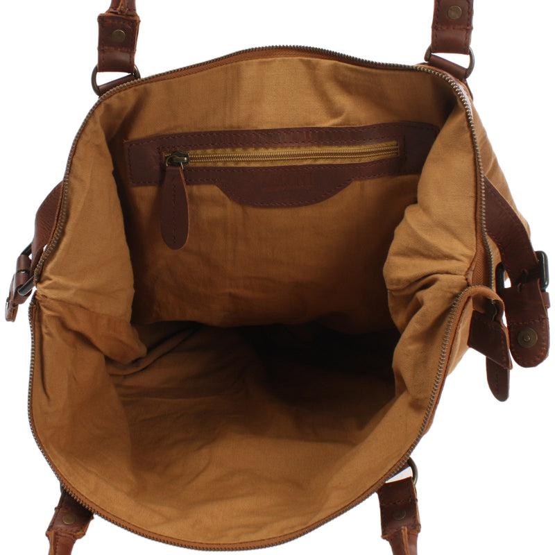 Leconi XXL Shopper Schultertasche Beuteltasche Leder Canvas cognac LE2005 Sonderangebot der Fabrik