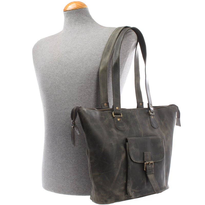 Leconi Schultertasche Damentasche Handtasche Leder grau LE0052 Nur noch ein Tag übrig