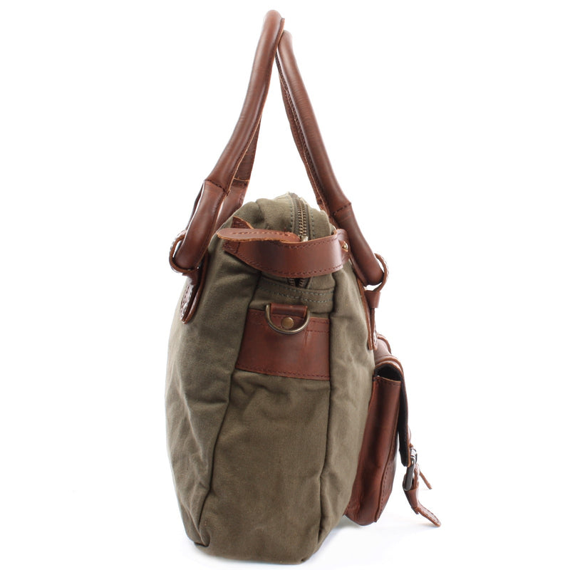 Leconi Schultertasche Henkeltasche Damentasche Handtasche Leder Canvas grün LE0050 Super Rabatt