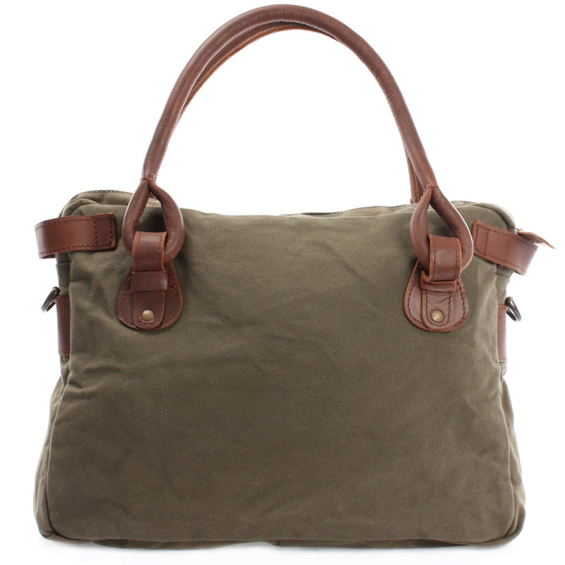 Leconi Schultertasche Henkeltasche Damentasche Handtasche Leder Canvas grün LE0050 Super Rabatt