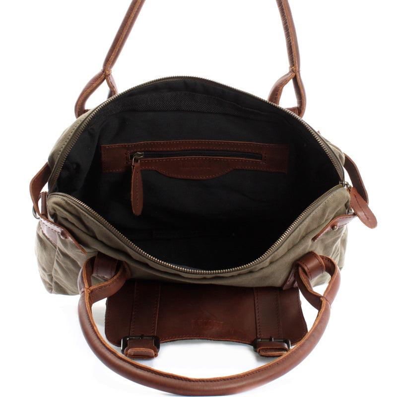 Leconi Schultertasche Henkeltasche Damentasche Handtasche Leder Canvas grün LE0050 Super Rabatt