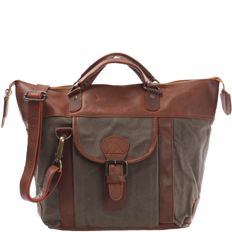 Leconi Henkeltasche Schultertasche Canvas Leder grau LE0043 Riesige Rabatte