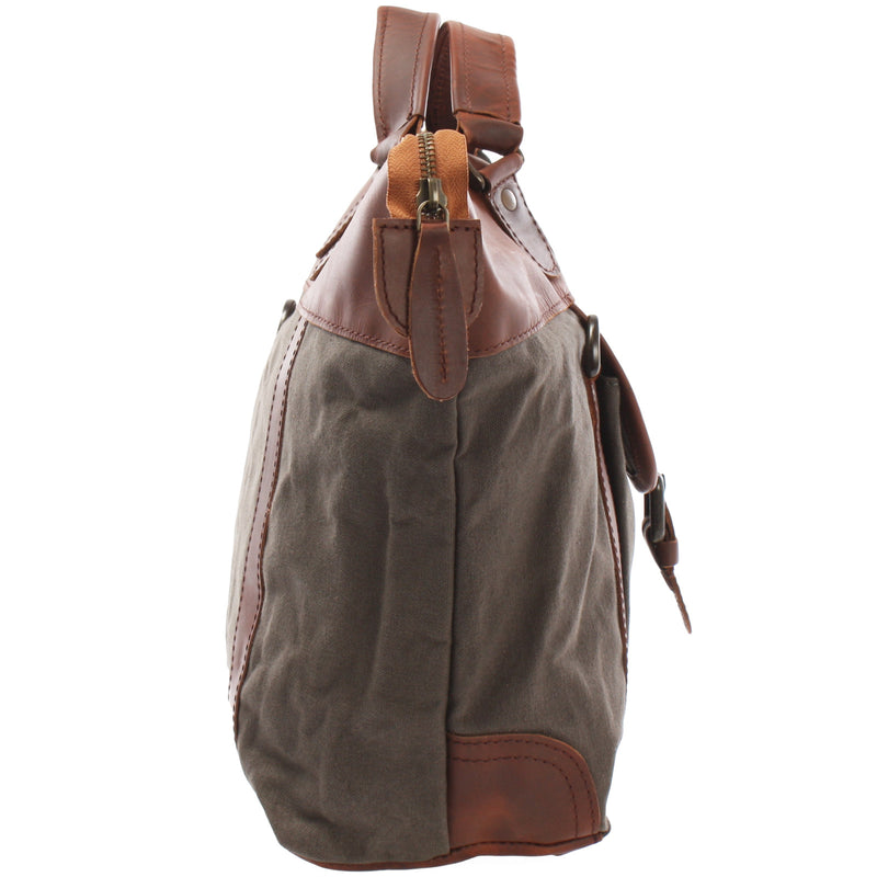 Leconi Henkeltasche Schultertasche Canvas Leder grau LE0043 Riesige Rabatte
