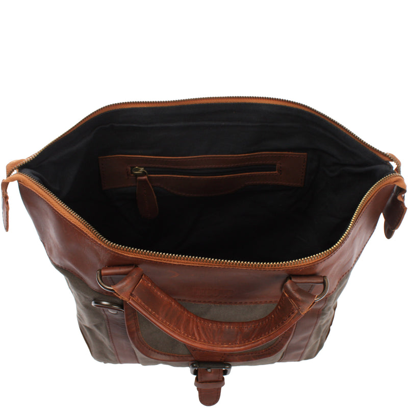 Leconi Henkeltasche Schultertasche Canvas Leder grau LE0043 Riesige Rabatte