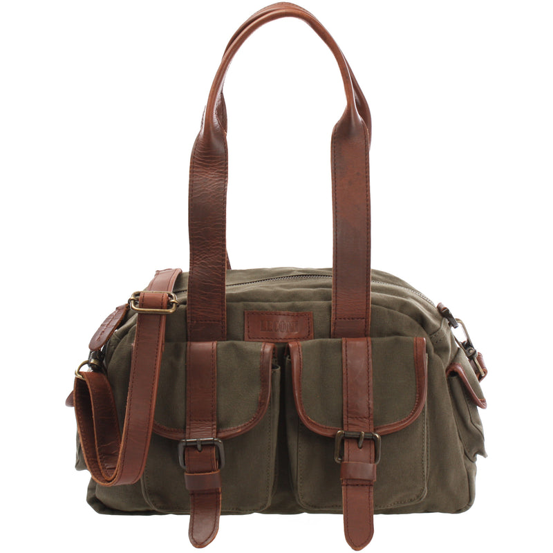 Leconi Henkeltasche Damentasche Canvas Leder grün LE0042 50% Rabatt mit kostenlosem Versand