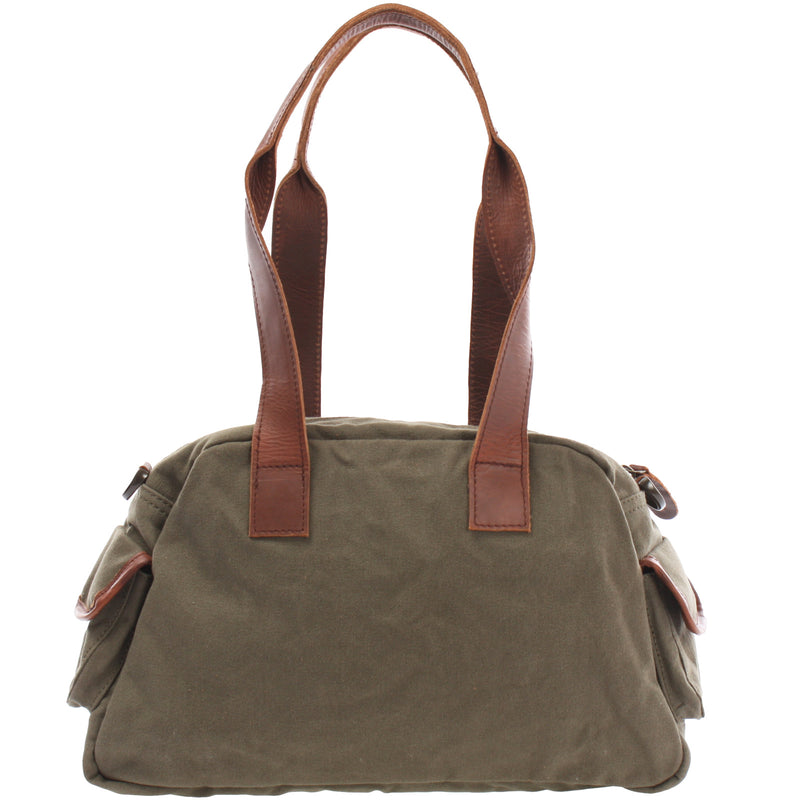 Leconi Henkeltasche Damentasche Canvas Leder grün LE0042 50% Rabatt mit kostenlosem Versand
