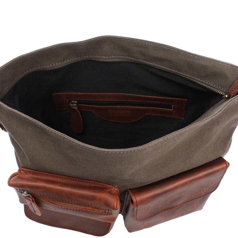 Leconi Schultertasche Umhängetasche Ledertasche Canvas Leder grau LE0039 Kostenloser Versand international