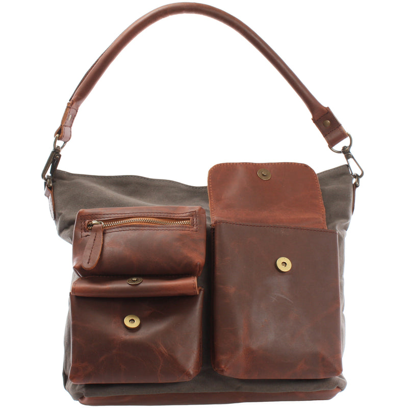 Leconi Schultertasche Umhängetasche Ledertasche Canvas Leder grau LE0039 Kostenloser Versand international