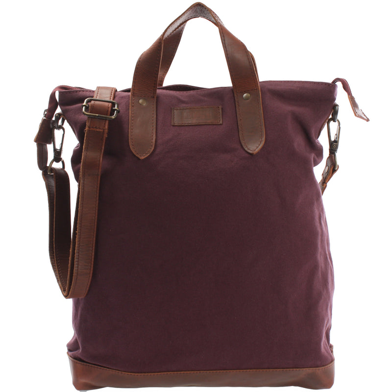 Leconi Shopper Henkeltasche Damen Canvas Leder bordeaux LE0037 Fabrikladen