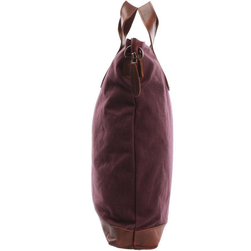Leconi Shopper Henkeltasche Damen Canvas Leder bordeaux LE0037 Fabrikladen