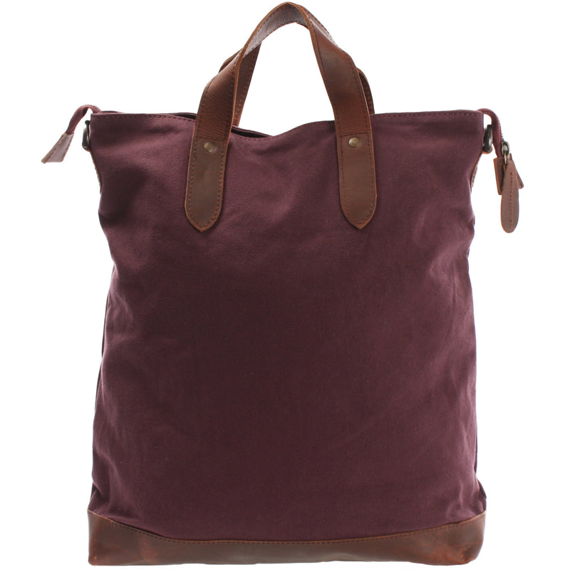 Leconi Shopper Henkeltasche Damen Canvas Leder bordeaux LE0037 Fabrikladen