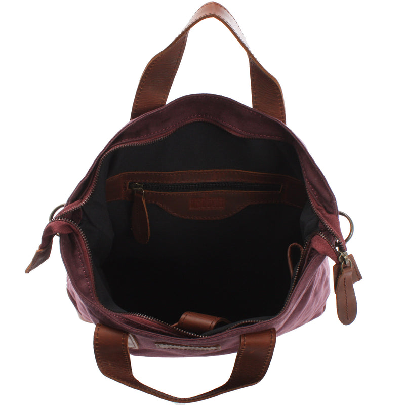 Leconi Shopper Henkeltasche Damen Canvas Leder bordeaux LE0037 Fabrikladen
