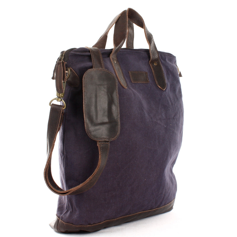 Leconi Shopper Henkeltasche Damen Canvas Leder navy LE0037 Begrenzt auf 3 Tage