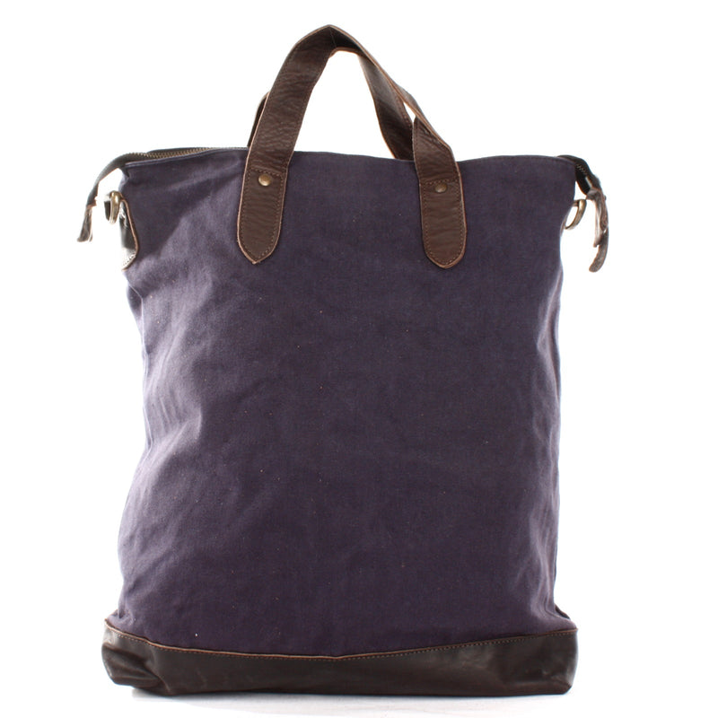 Leconi Shopper Henkeltasche Damen Canvas Leder navy LE0037 Begrenzt auf 3 Tage
