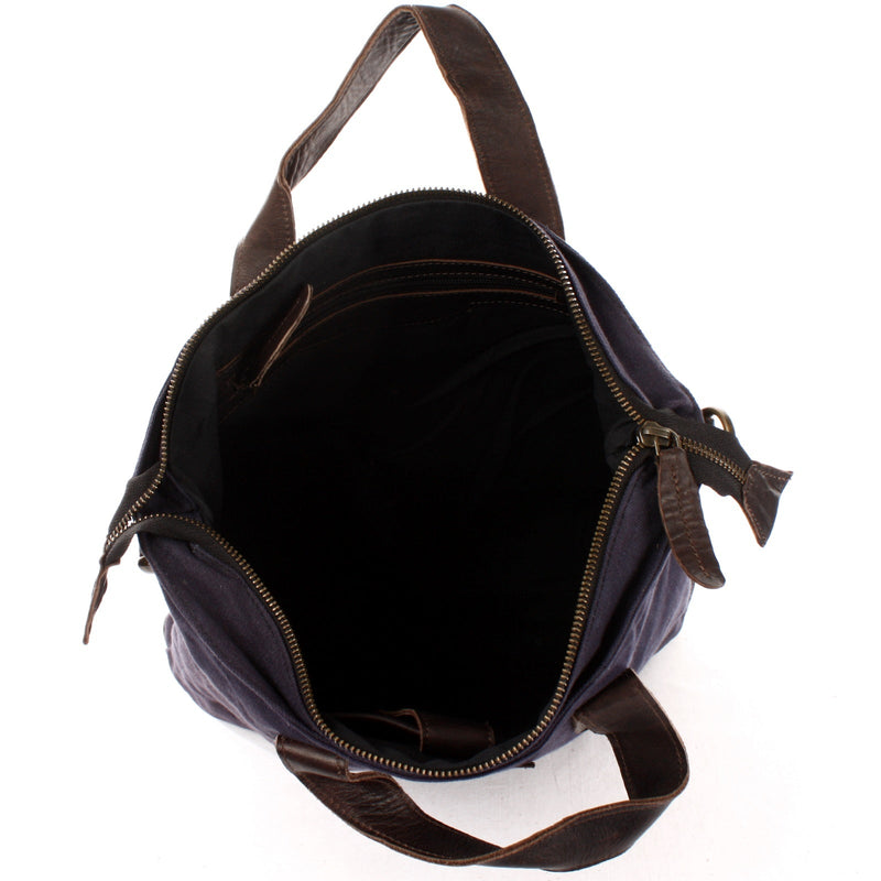 Leconi Shopper Henkeltasche Damen Canvas Leder navy LE0037 Begrenzt auf 3 Tage