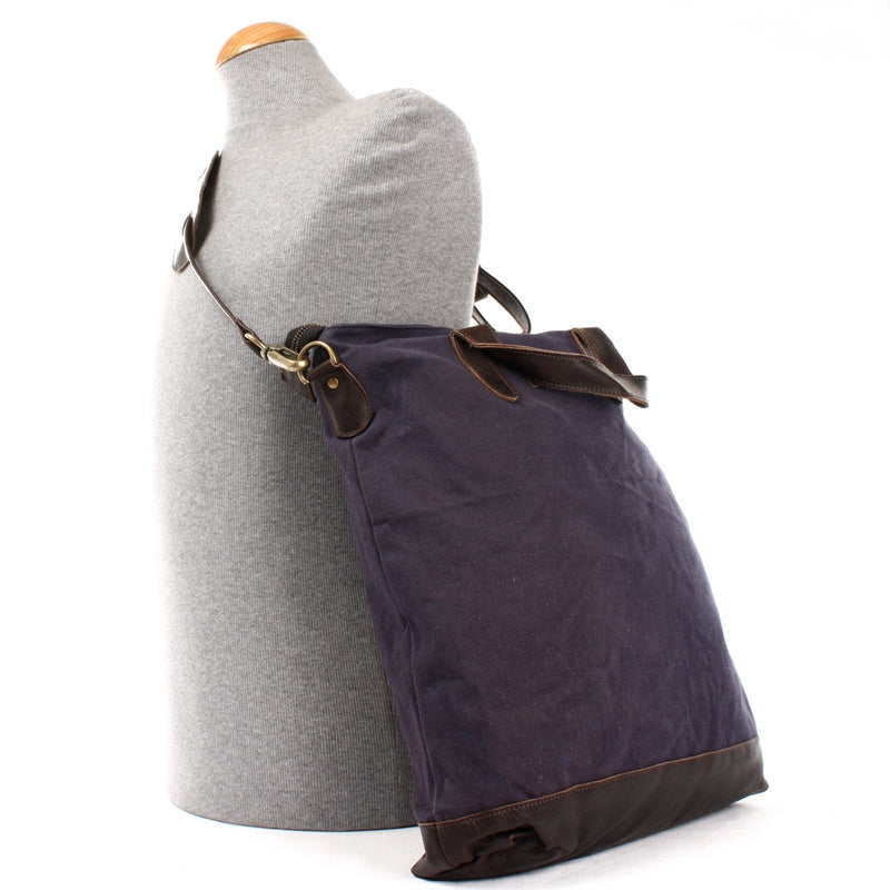 Leconi Shopper Henkeltasche Damen Canvas Leder navy LE0037 Begrenzt auf 3 Tage