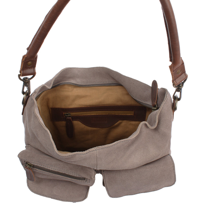 Leconi Schultertasche Umhängetasche Ledertasche Veloursleder grau LE0039 Speichern exportieren